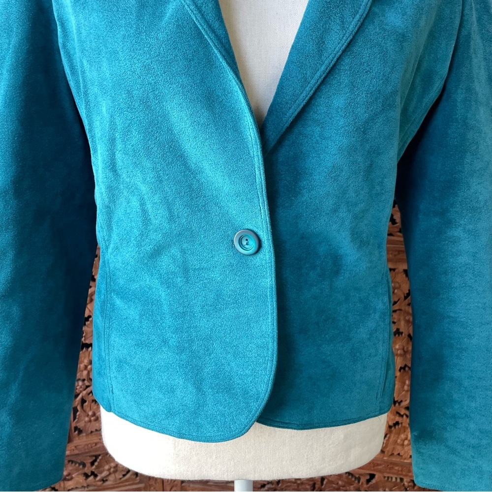 Vintage Handmade Western Turquoise Faux Suede Women's Blazer Jacket - Picture 4 of 9